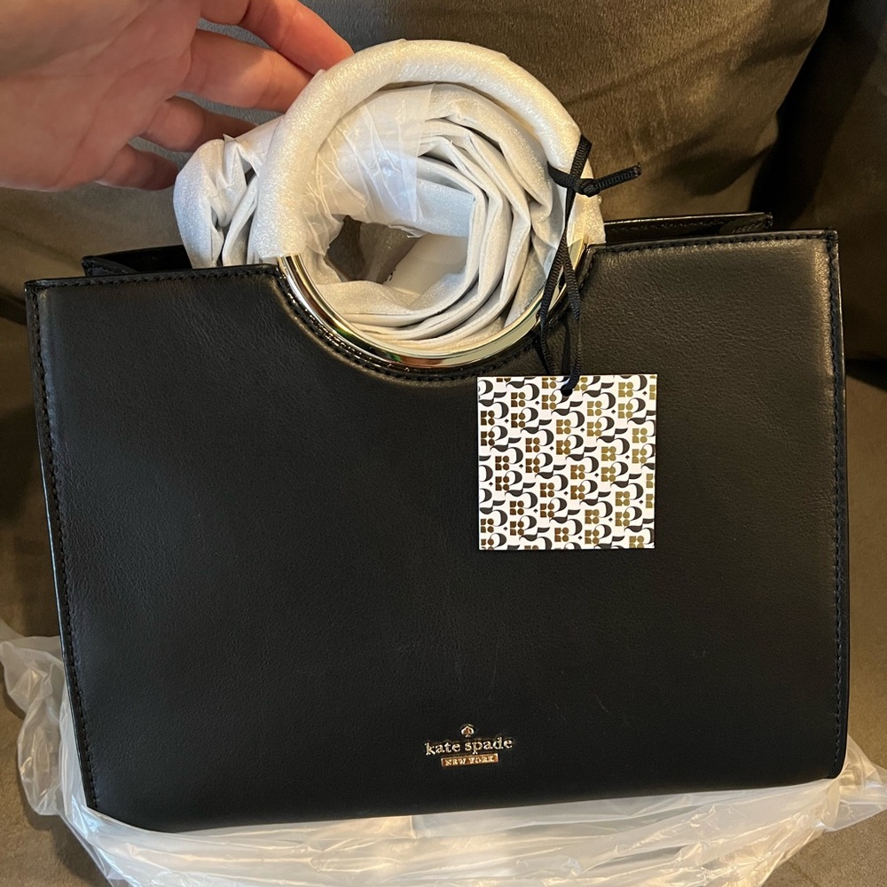 NWT Kate Spade Black Leather Bracelet Bag Tote with Crossbody Strap